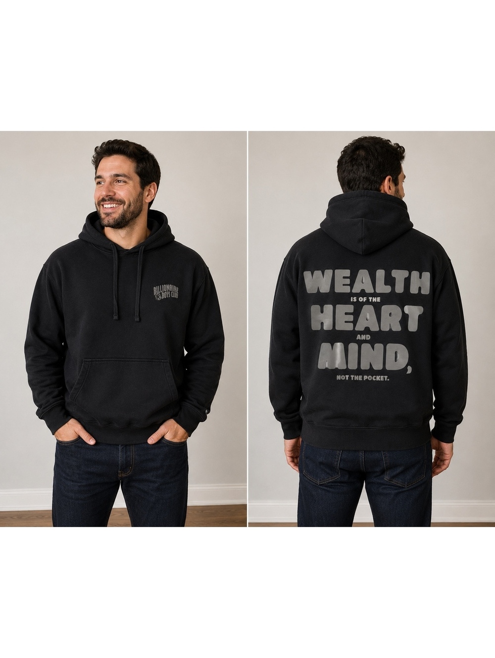Billionaire Boys Club Black Hoodie with Front Logo and Back Quote